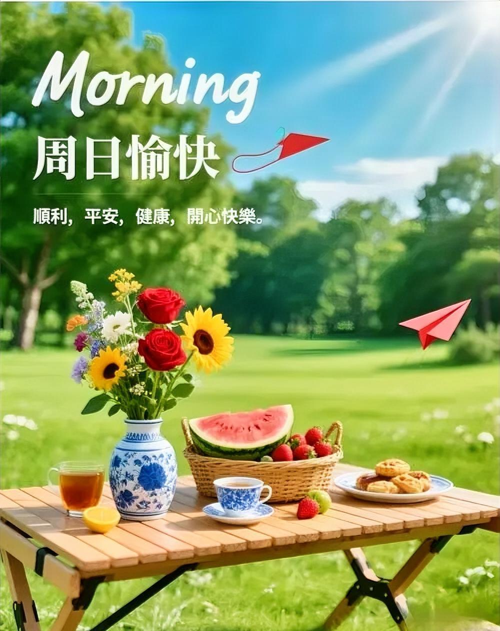 Morning！周日野餐时光已至！鲜花、西瓜与阳光相伴，将平安健康装入篮中，快乐
