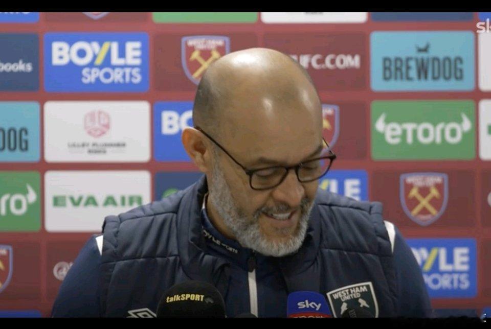 1月5日讯 在英超第21轮对阵诺丁汉森林的赛前发布会上，西汉姆联主帅努诺被问及阿