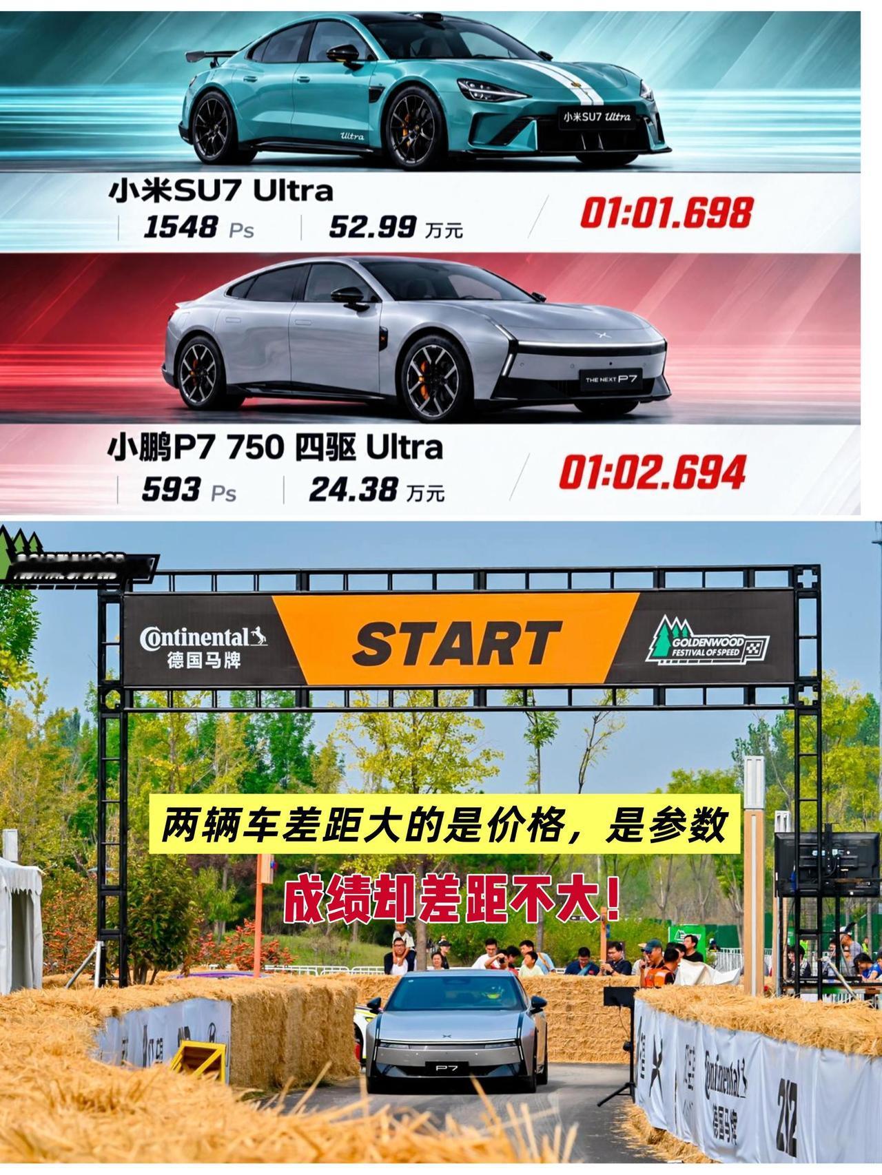 两辆车差距大的是价格，是参数，成绩差距却不大！
小鹏P7金盏速度节圈速超百万性能