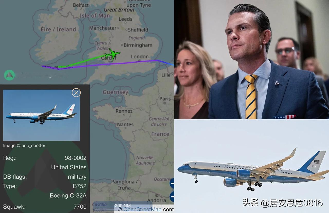 🚨最新消息：载有国防部长皮特·赫格塞思的美国空军C-32专机在大西洋上空宣布紧