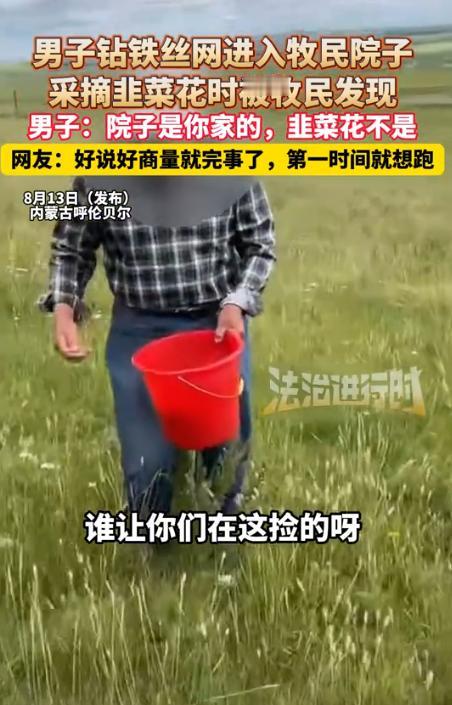 “太丢人了！”内蒙古呼伦贝尔，一个牧民发现自己用铁丝围起来的韭菜地被闯了进去，里