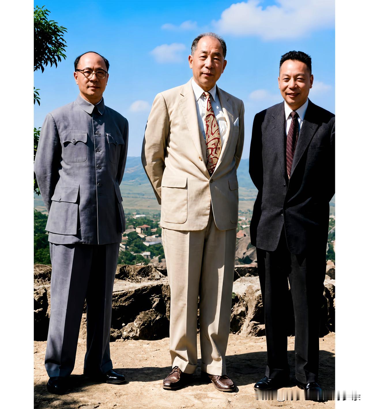 这是张学良与看守负责人刘乙光及老蒋的儿子蒋经国在台北北投幽雅招待所的一张合影老照