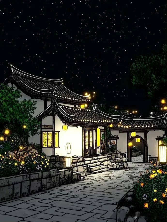 当夜幕悄然降临，春风宛如一位温柔的使者，在半夜时分，轻轻拂过馨灯院。

庭院中，