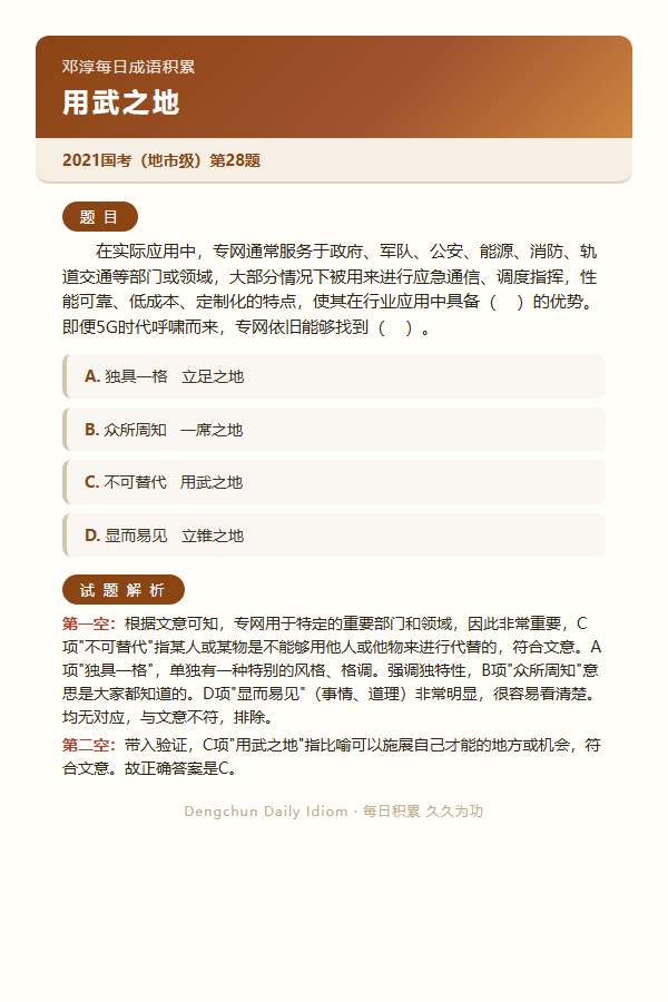 今日公考言语高频成语：用武之地+3 道真题 