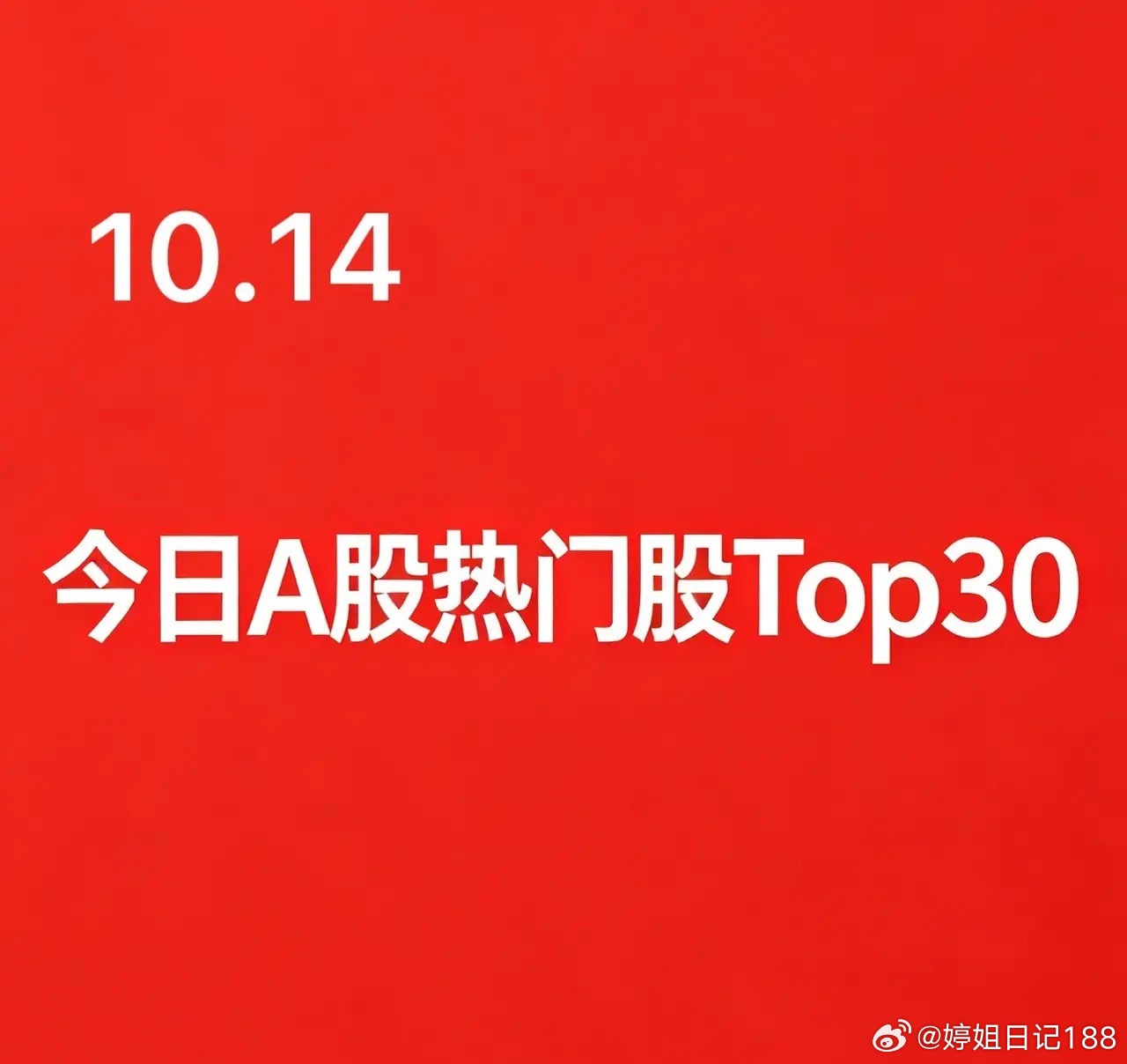 2026年10月14日 A股热门股TOP30（个股+简短逻辑）1. 文投控股｜文