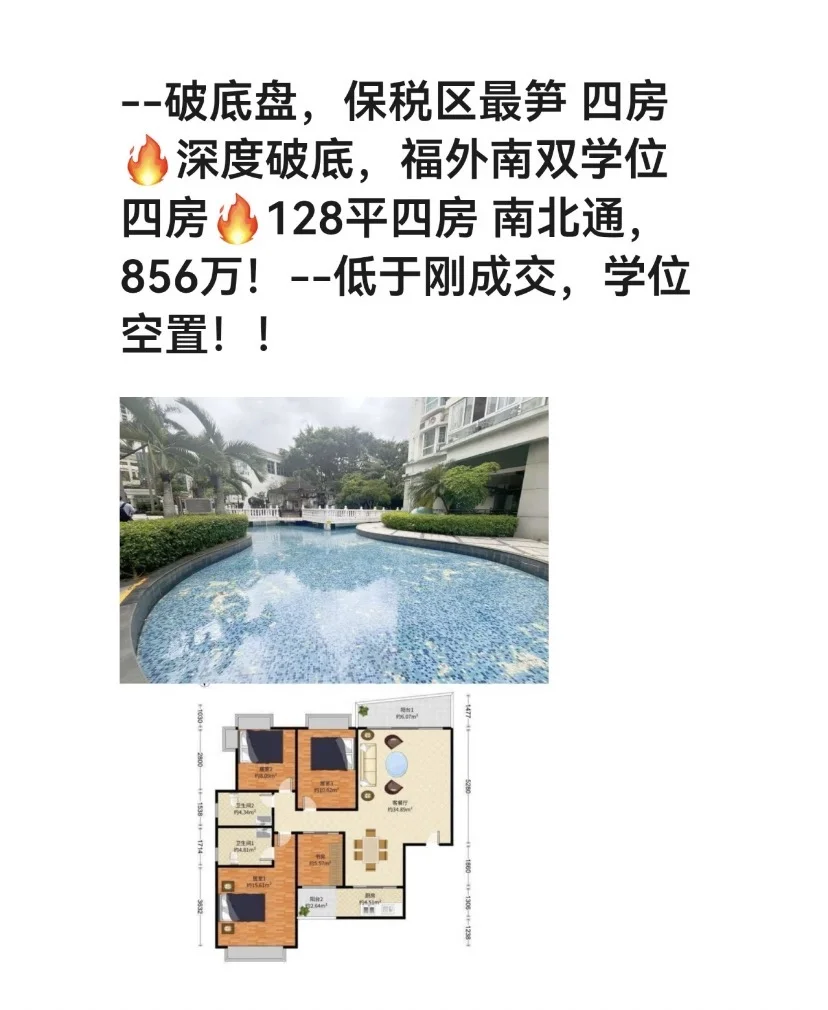 惊喜!福外南中小学128平四房，不容错过! 破