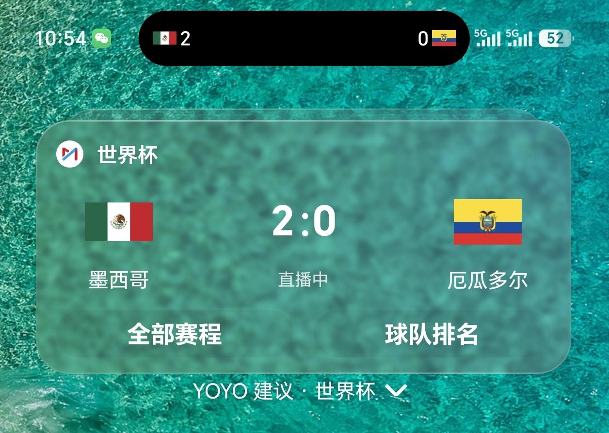 YOYO建议的世界杯比分显示功能是真的不错，上班时间没空看直播还想时时关注比分，