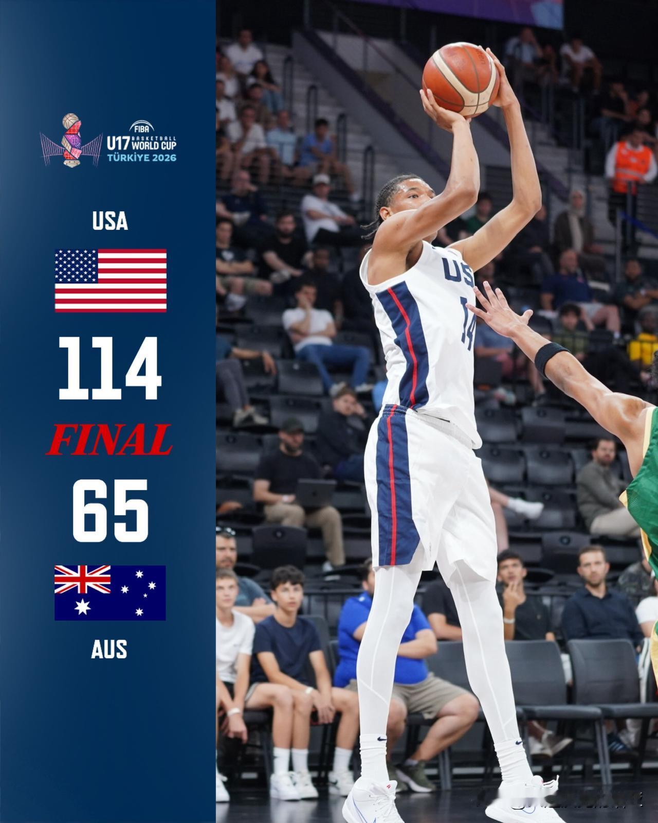 美国队U17男篮世界杯第六场半决赛击败澳大利亚，NCAA男篮 杜克Joaquim