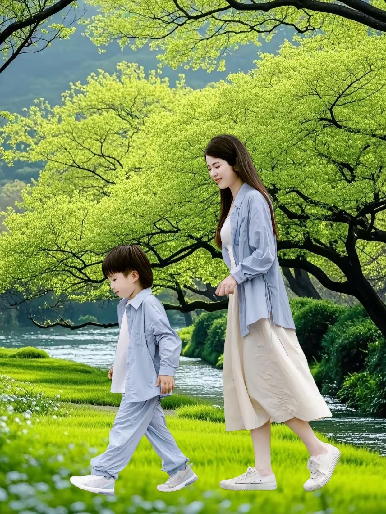 天净沙·暖行
轻风暖日从容，
稚衣笑语相从，
满目春光正浓。
无言情重，
温情漫