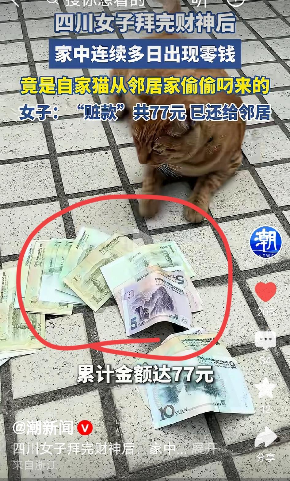 笑不活了！四川一女生春节前虔诚拜财神，结果家里真的天天掉零钱，她越捡越开心，以为