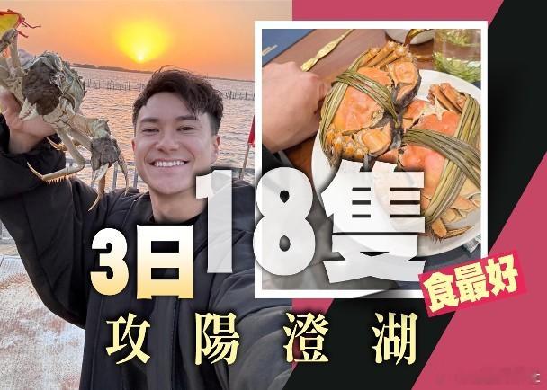 藝人朱敏瀚近日身在內地陽澄湖，去到食大閘蟹的季節，要食最靚的大閘蟹自然最好不過是