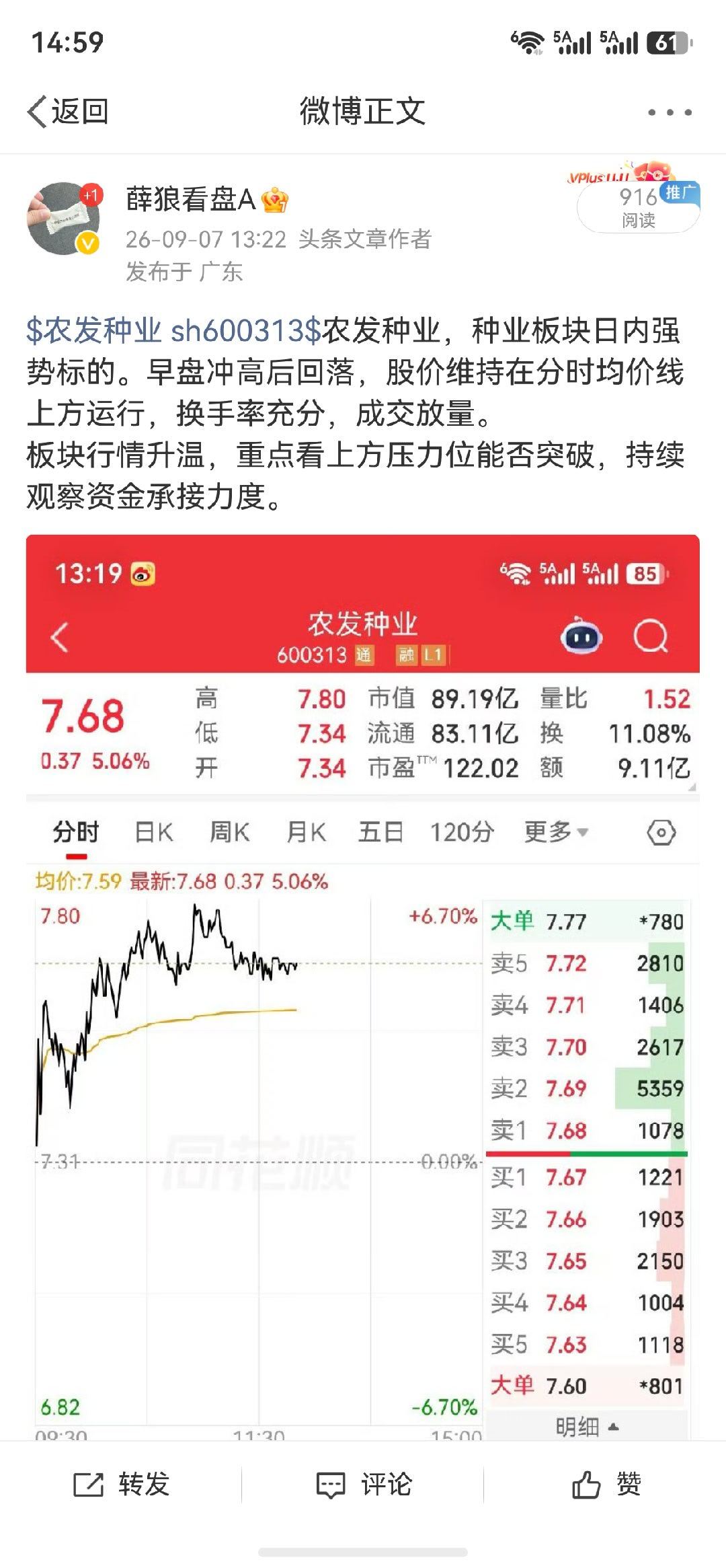 时代出版择机清仓离场；早盘买入农发种业持仓浮盈表现不错；汇绿生态小幅回撤继续持有