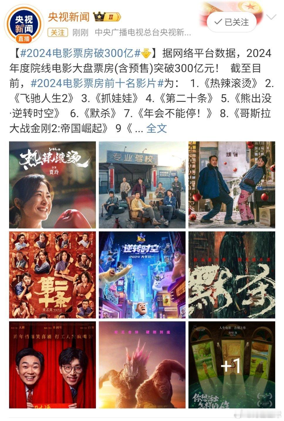 #2024电影票房破300亿#电影向来就是内容行业的big business。2
