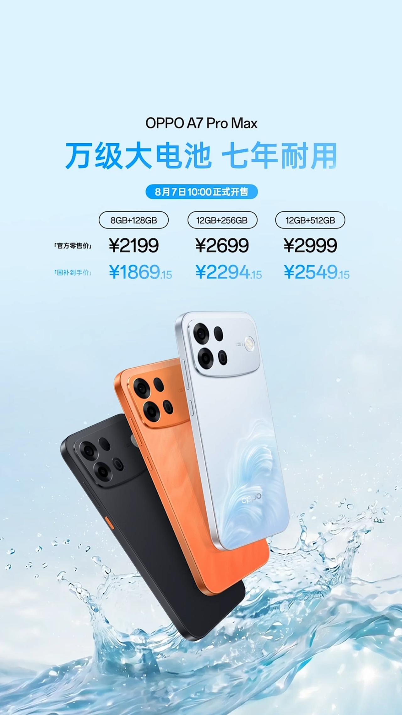 OPPO A7 Pro Max 发布，8+128GB 售价 2199 元、12+