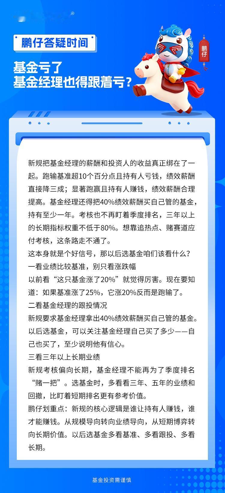 最近公募基金绩效考核新规落地，简单说：基金经理以后能不能拿绩效奖金，不光看基金涨