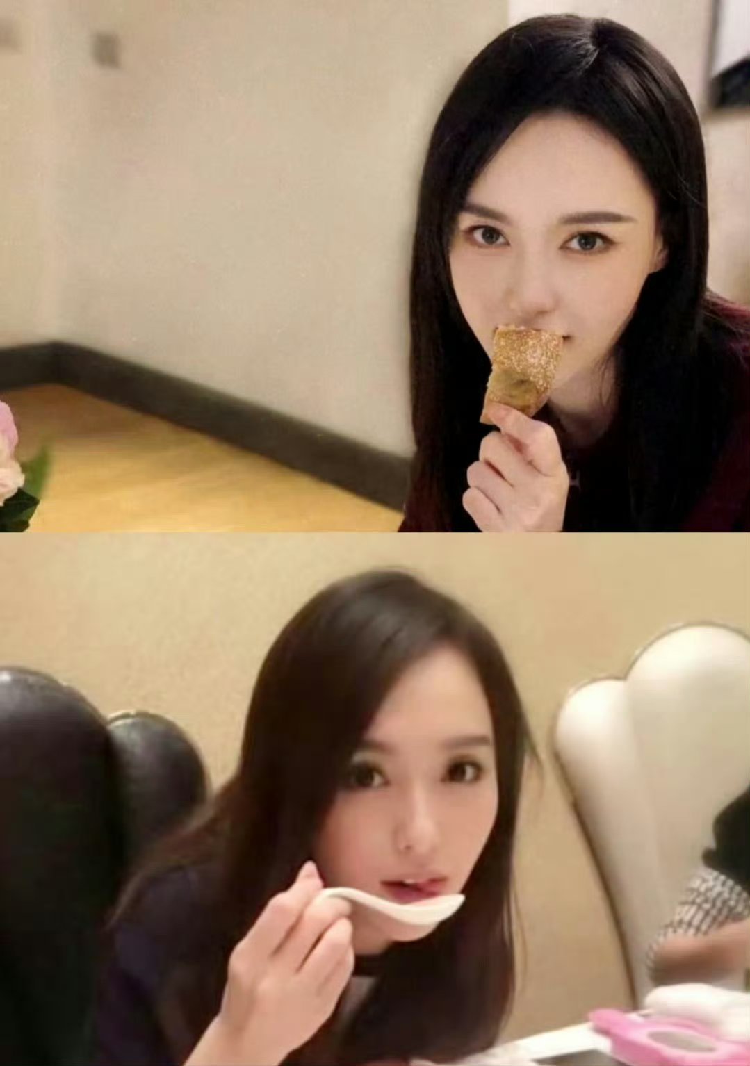 唐嫣黑长直皮草造型纯天然黑长直女神 