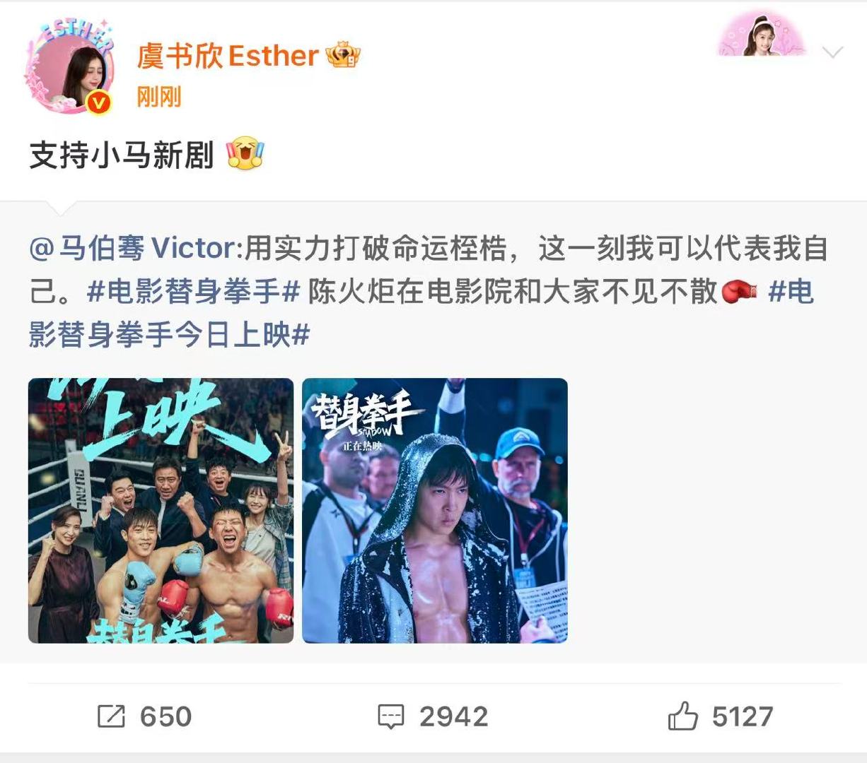 虞书欣宣传马伯骞替身拳手虞书欣支持马伯骞替身拳手虞书欣宣传马伯骞替身拳手 