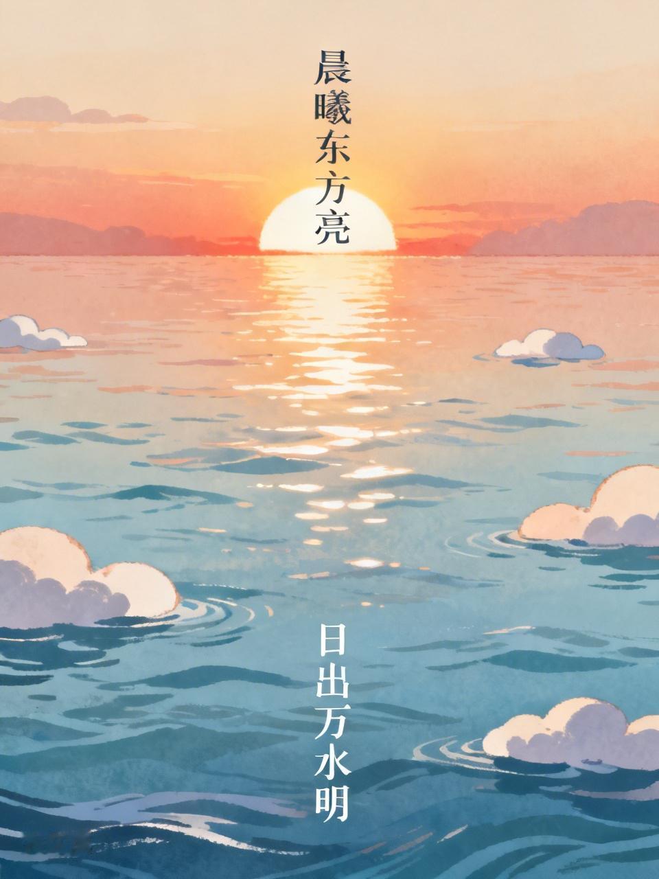 上联：晨曦东方亮，
下联：日出万水明。