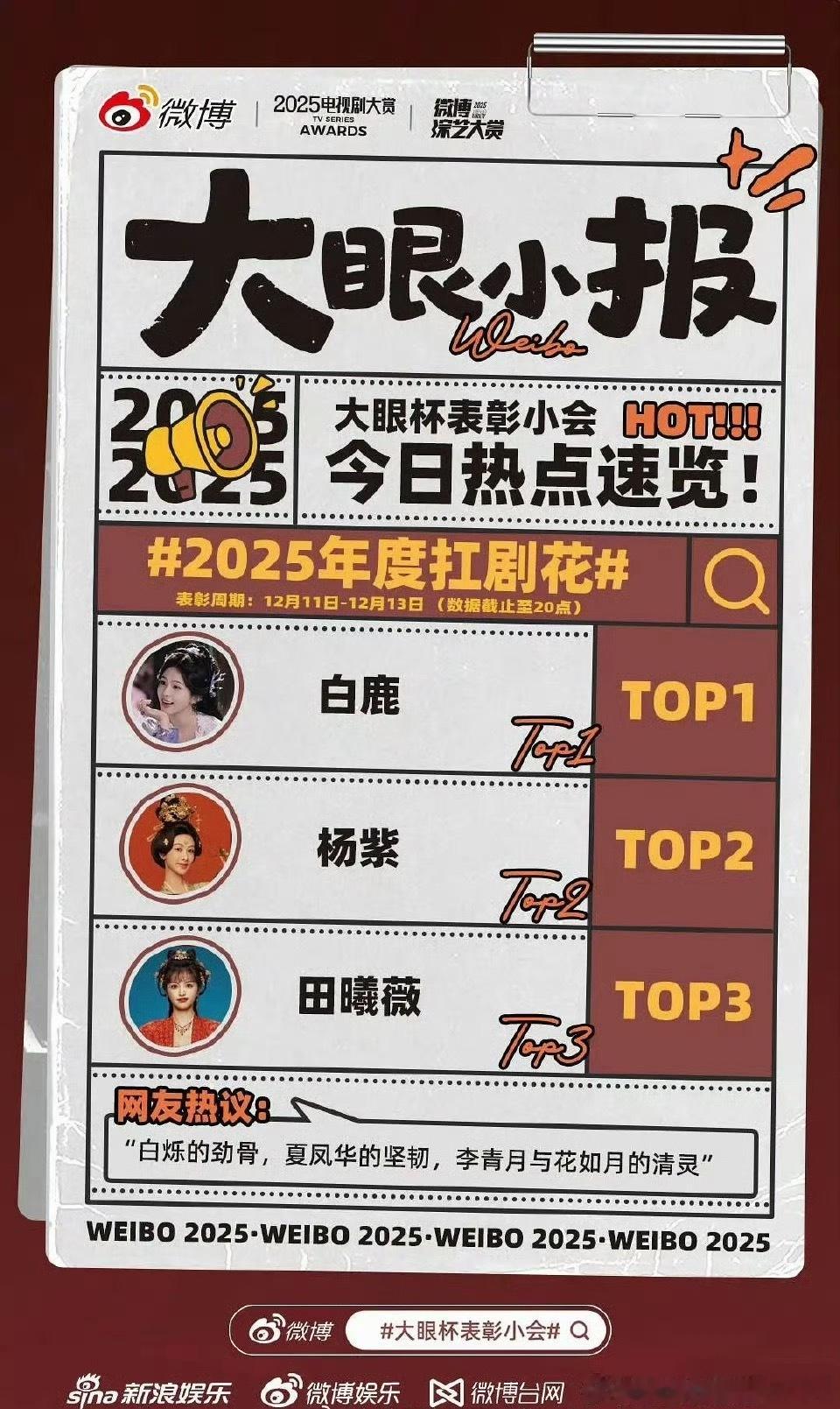 2025三大扛剧花：白鹿、杨紫、田曦薇 