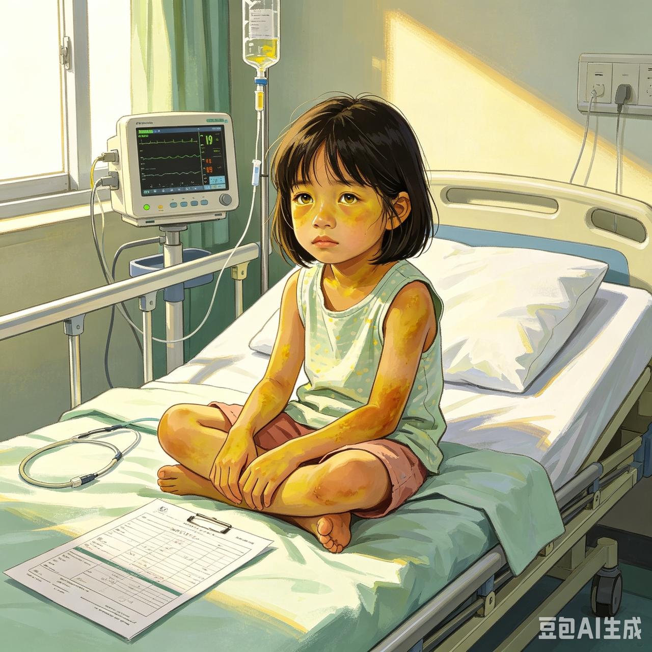 女孩皮肤发黄一年，近3日突然加重，何故？
9岁女童，皮肤发黄反复发作一年，近3天