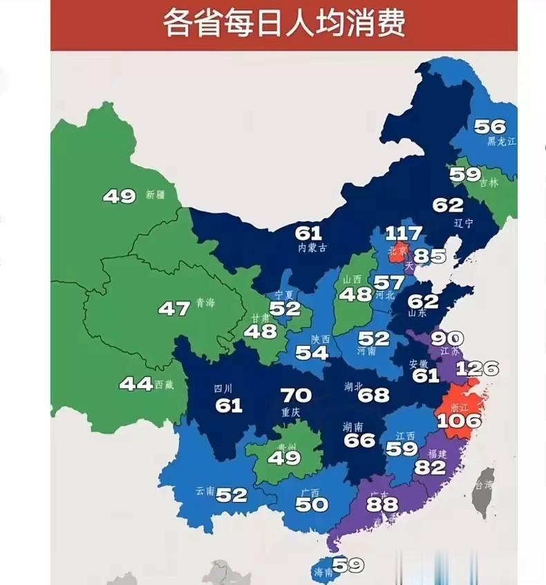 各省每日人均消费，江苏是名副其实的富 ​​​