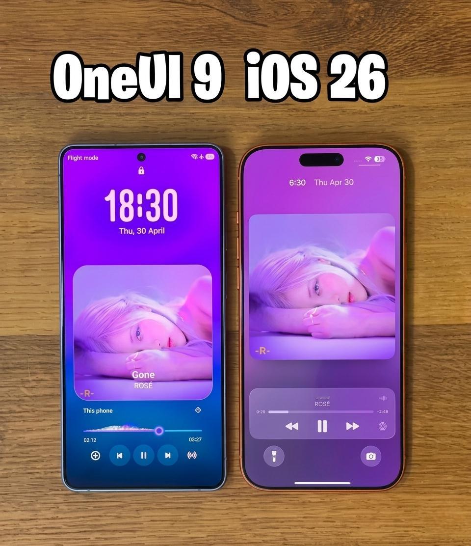 锁屏音乐播放界面，One UI 9 VS iOS 26 哪个好看？ 