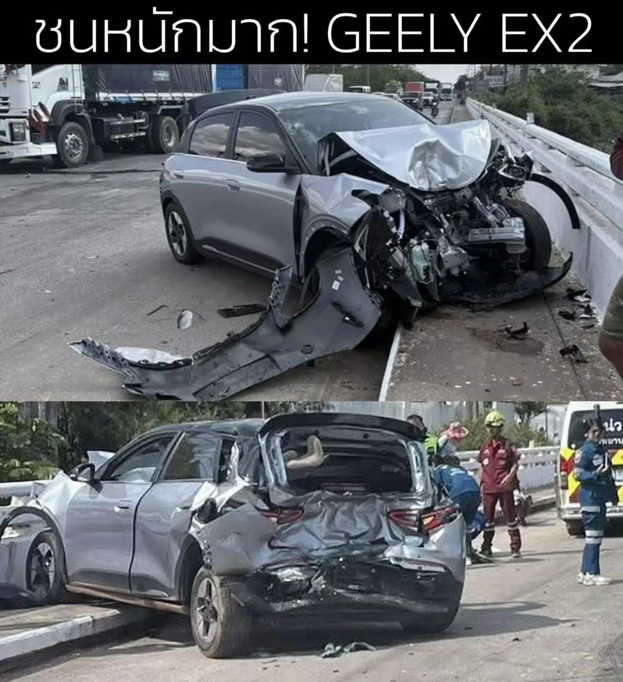 中国电车被重卡撞，乘客却安然无恙。
3月14日下午约2点，在泰国乌隆他尼府，一辆