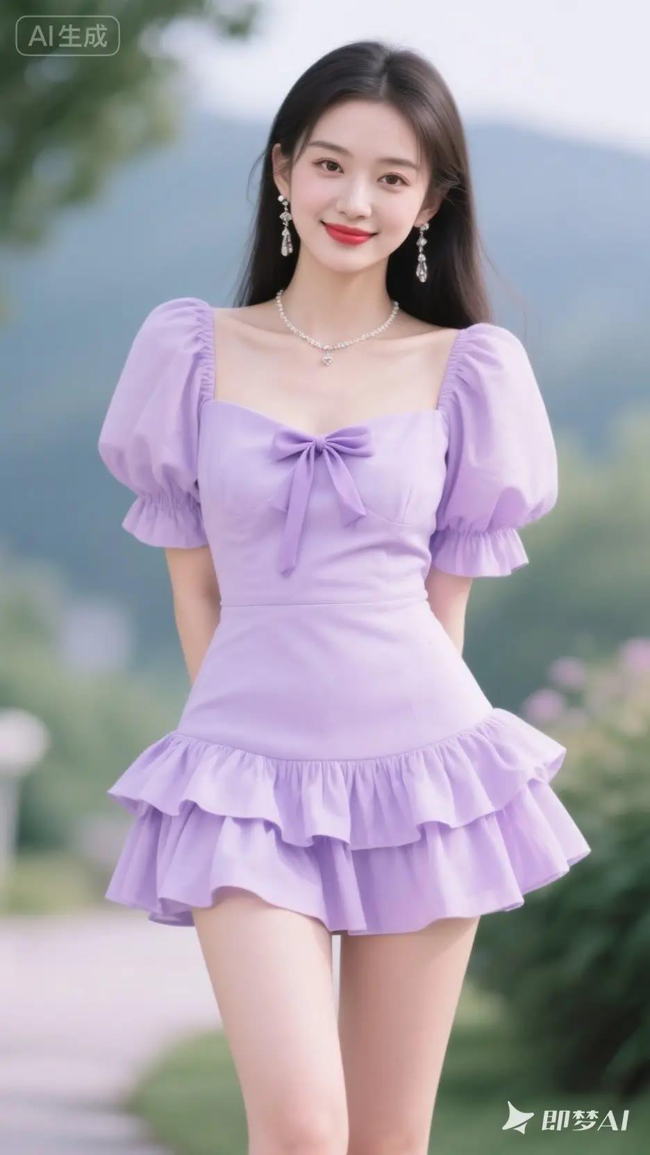 紫衣美人倚，笑语入画来。