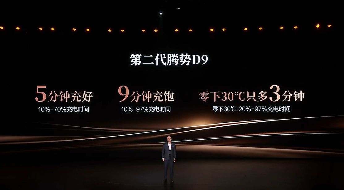 新款腾势D9厉害了，从北京到上海800公里中间只充一次电，5分钟就可以从10%充