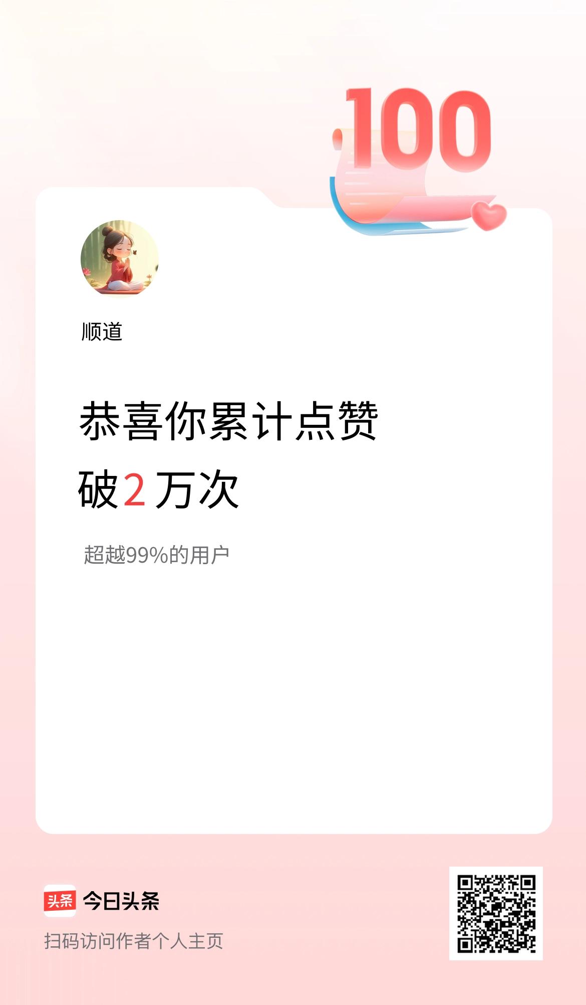 我在头条累计点赞破2万啦！