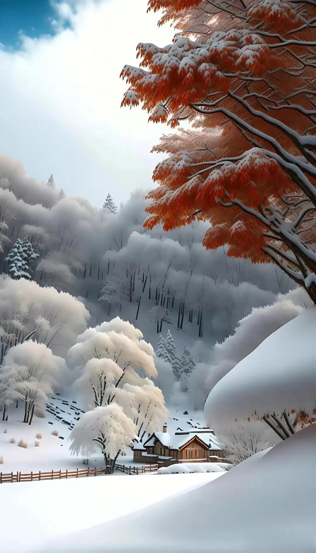 雪中寒梅映，银装素裹春意浓。每一场雪都是久别重逢——大雪，万象一色，悄然无声的浪