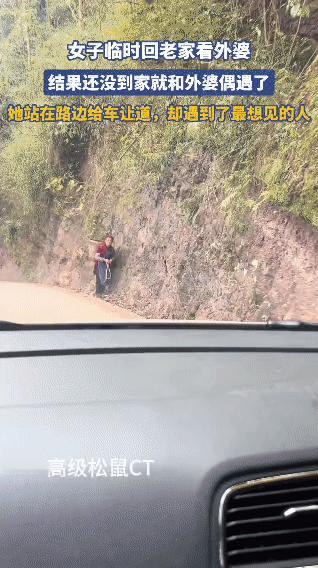 女子临时动身回老家看外婆，车子行驶在乡间小路时，她看到路边为车让道的老人竟是外婆