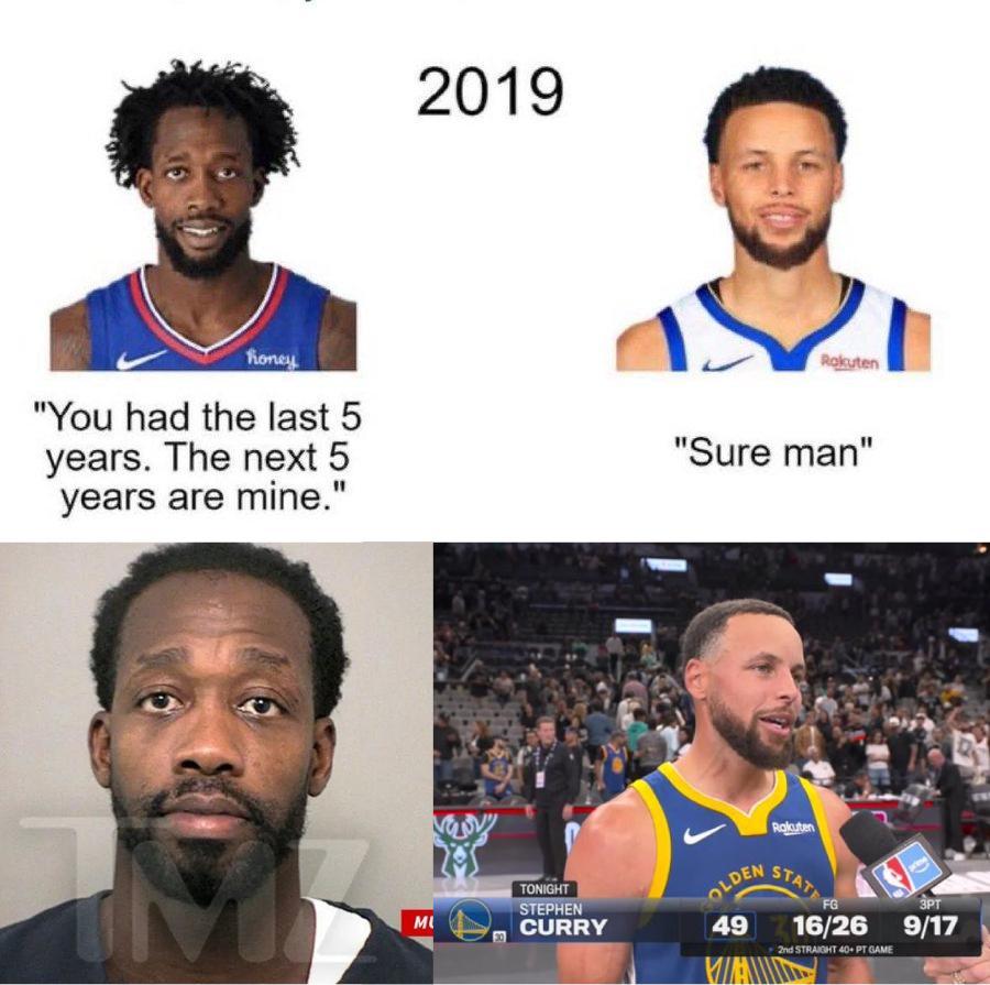 看到这个图 乐死我了   话不能说太满时刻贝弗利19年和库里说 未来5年是我的时