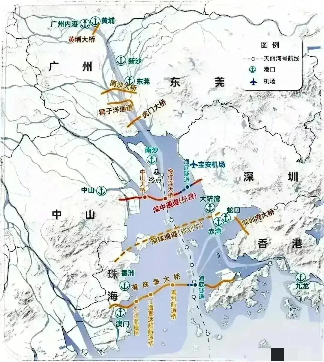粤港澳大湾区黄金内湾大桥规划示意图
