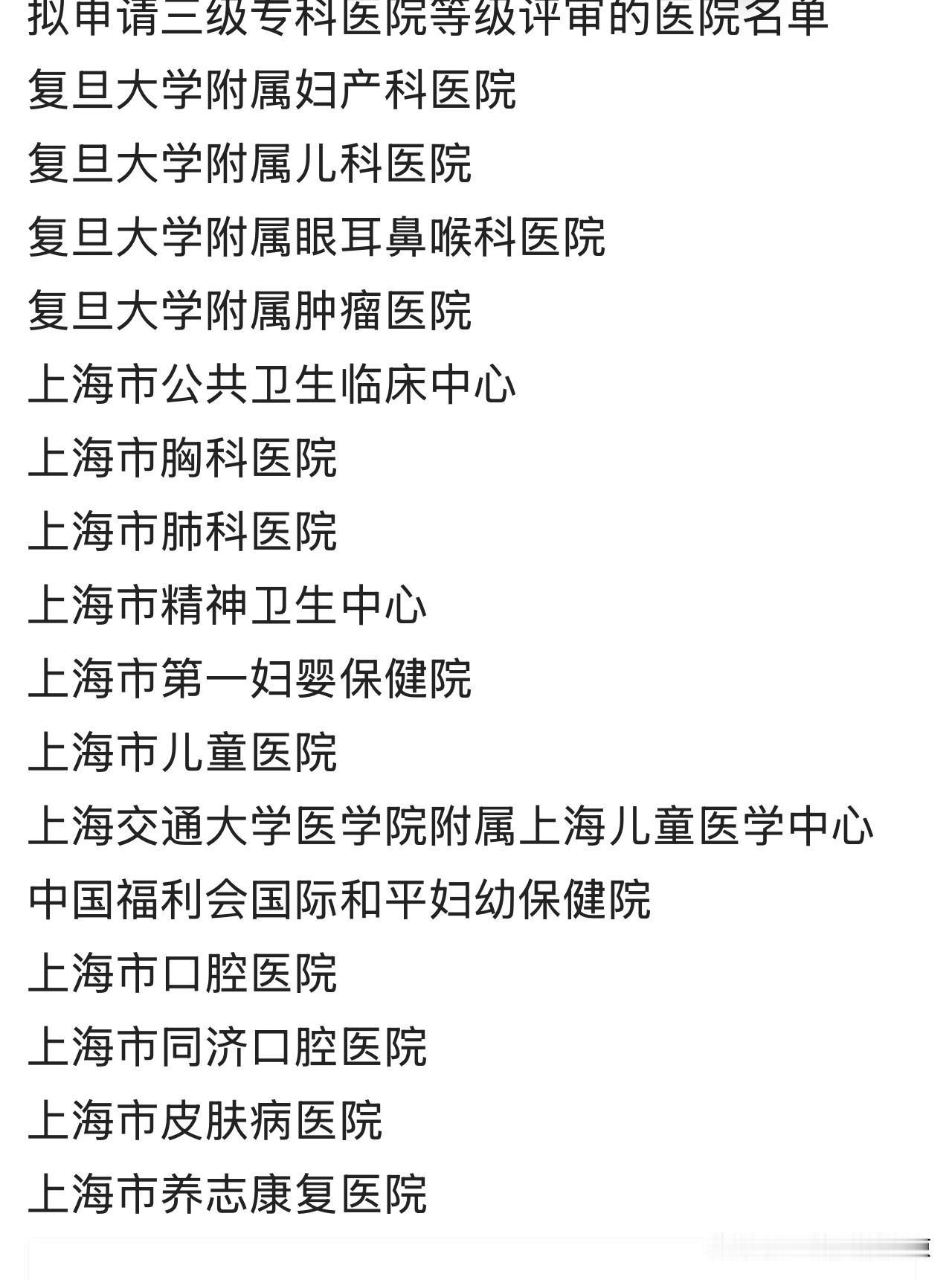 关于上海市部分三级医院等级评审前置要求 违反情况向社会公开征询意见的公示
   