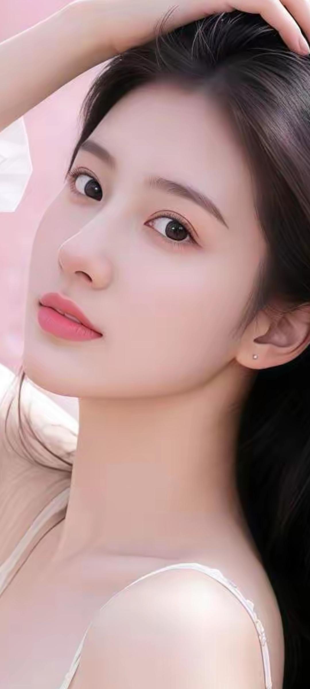 温柔甜美的少女，粉色背景下的梦幻自拍💖