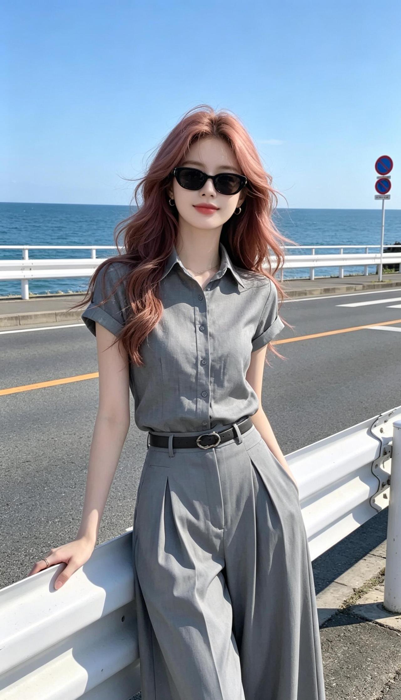 海边度假风穿搭灰色衬衫+阔腿裤轻松自在优雅穿搭气质穿搭