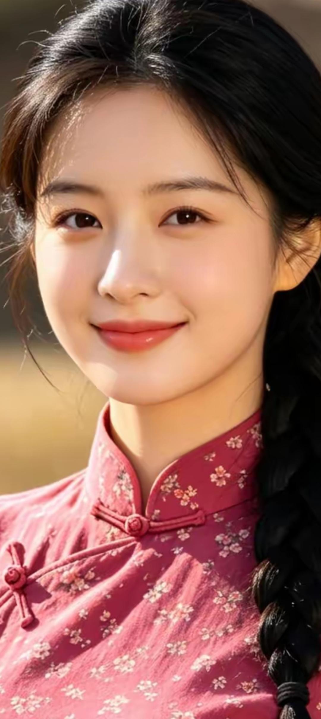 温柔少女，粉色花衣，微笑如花，岁月静好。