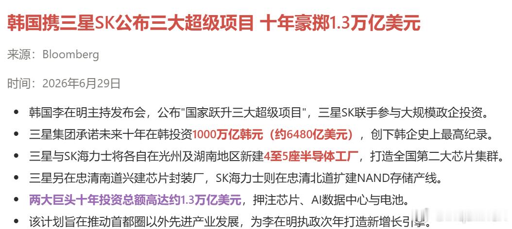三星 SK公布超大规模投资计划 