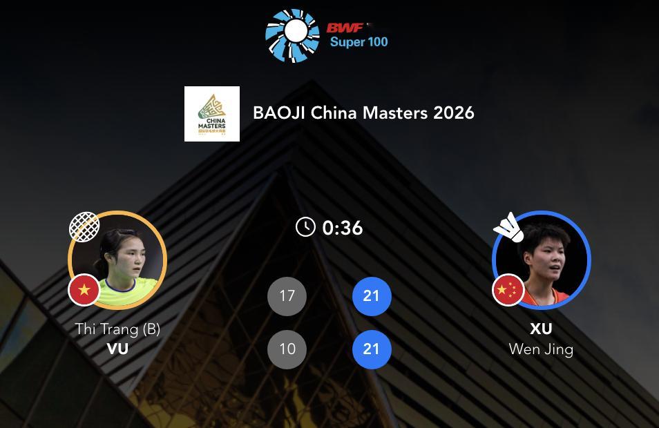 徐文婧🇨🇳 21-17、21-10 🇻🇳武氏庄下轮对手：拉克希塔🇮🇳