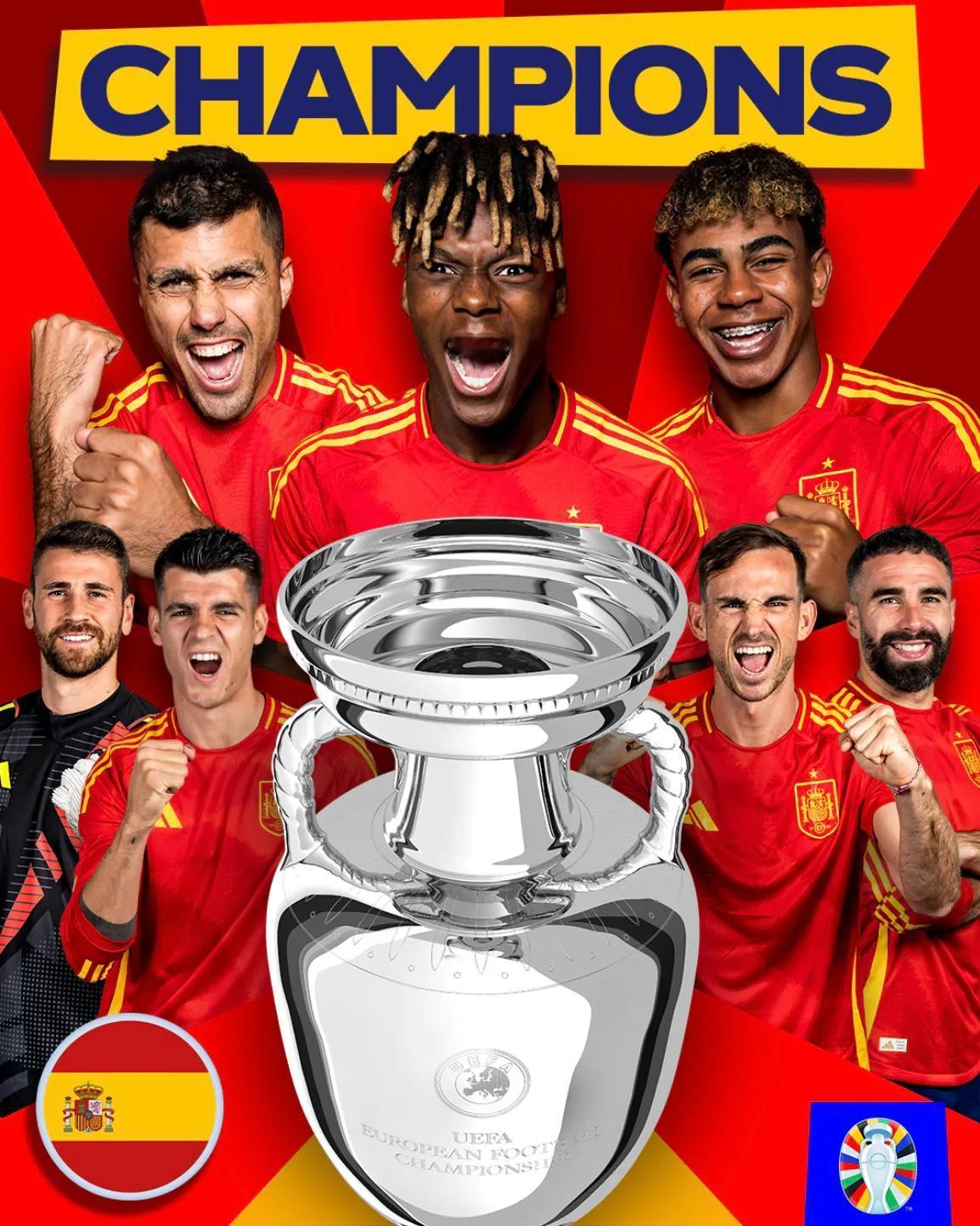 2024年欧洲杯冠军：西班牙队！🏆
#2024欧洲杯# #西班牙赢了# #欧洲