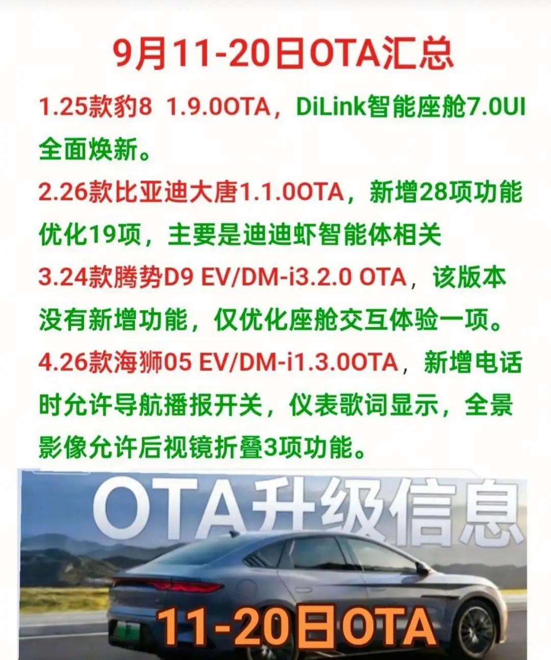 比亚迪近期OTA汇总，看看你的车有没有收到推送
 最近这段时间不少比亚迪、腾势车