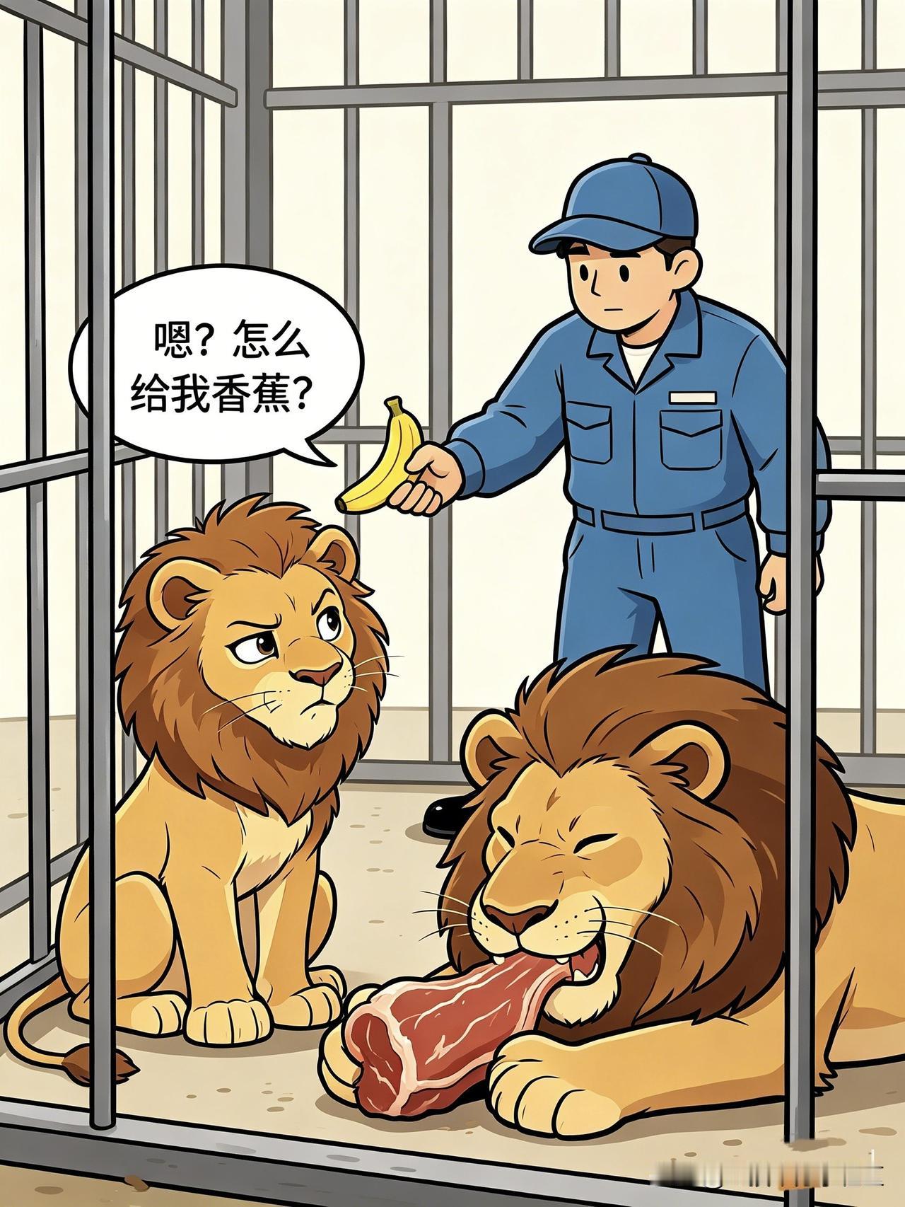某动物园新来了一只年轻的狮子，被安排和老狮子关在同一个笼子里。每天管理员来喂食时