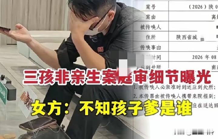 三孩非亲生开庭4小时休庭，
女方说男方养娃理所应当，全网炸锅!这个男的遇到超级N
