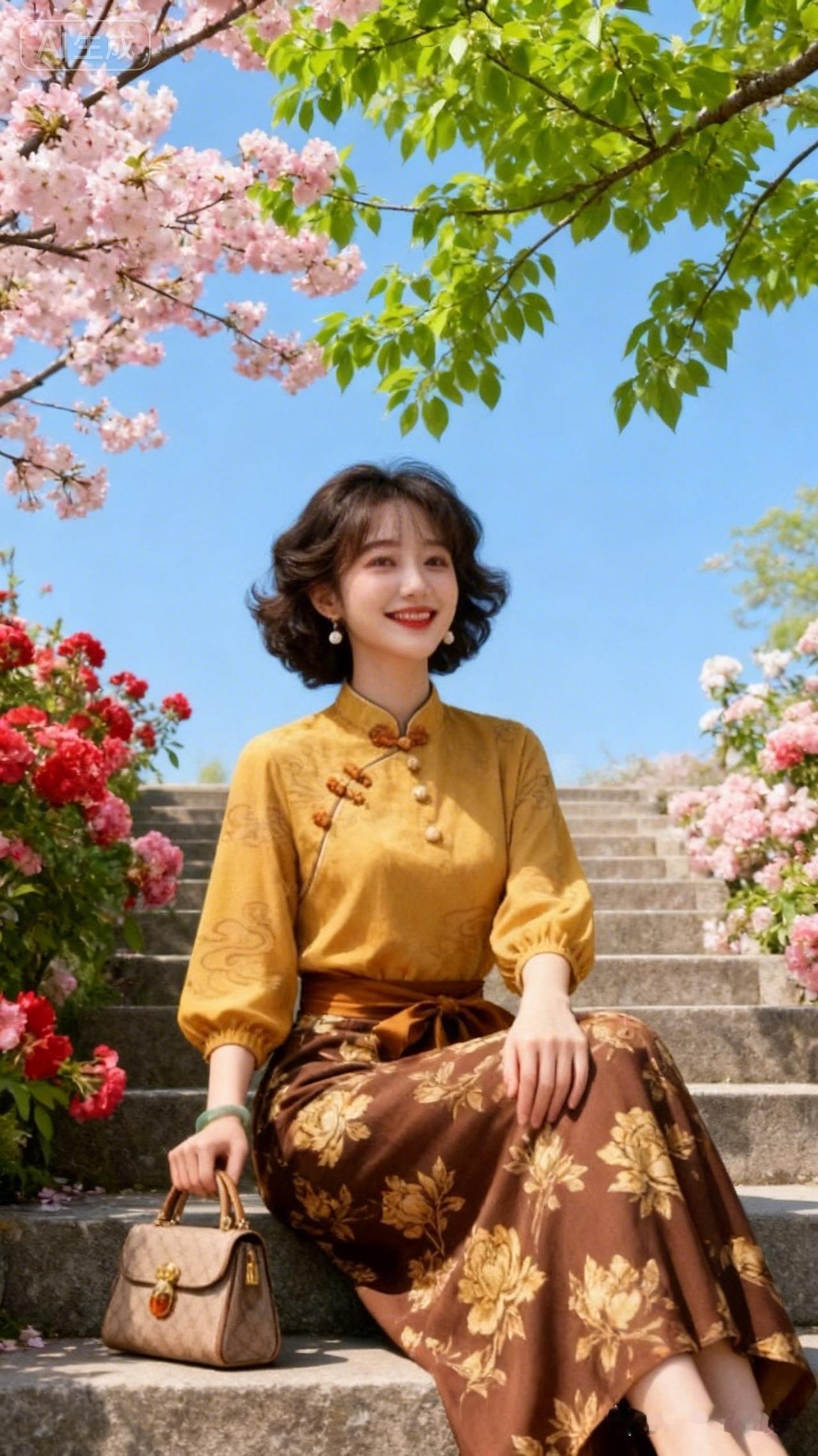 春日穿搭指南：复古旗袍与花海相映成趣🌸👗