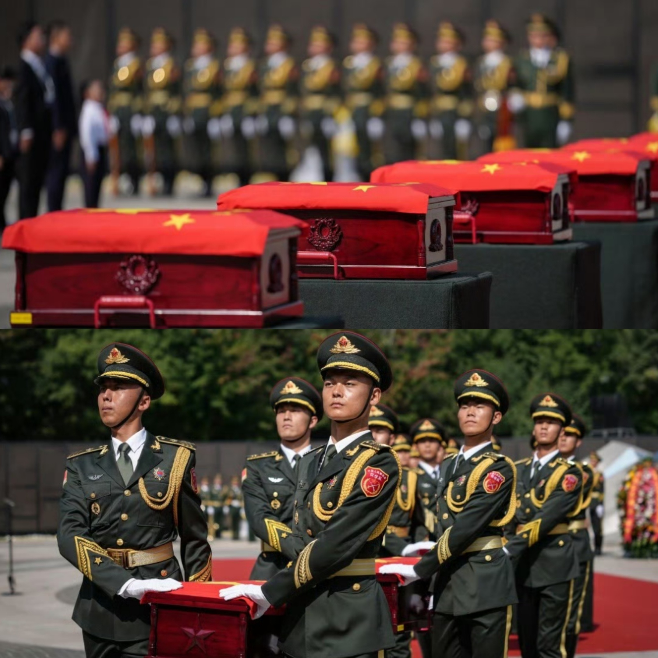 4月22日，第十三批在韩中国人民志愿军12位烈士遗骸在沈阳正式安葬，昨夜沈阳中超