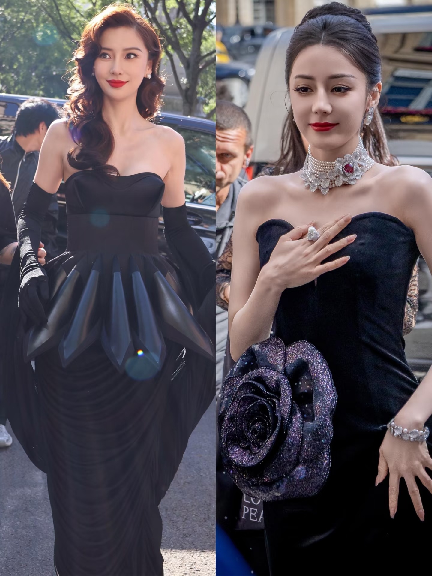 顶级美貌不需要花哨的颜色衬托，黑色足矣，这点迪丽热巴和Angelababy都能很