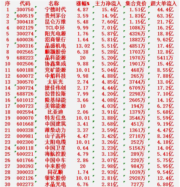 2月4日尾盘30分钟，主力资金“大幅抢筹的”30名单一览！

宁德时代：净流入 