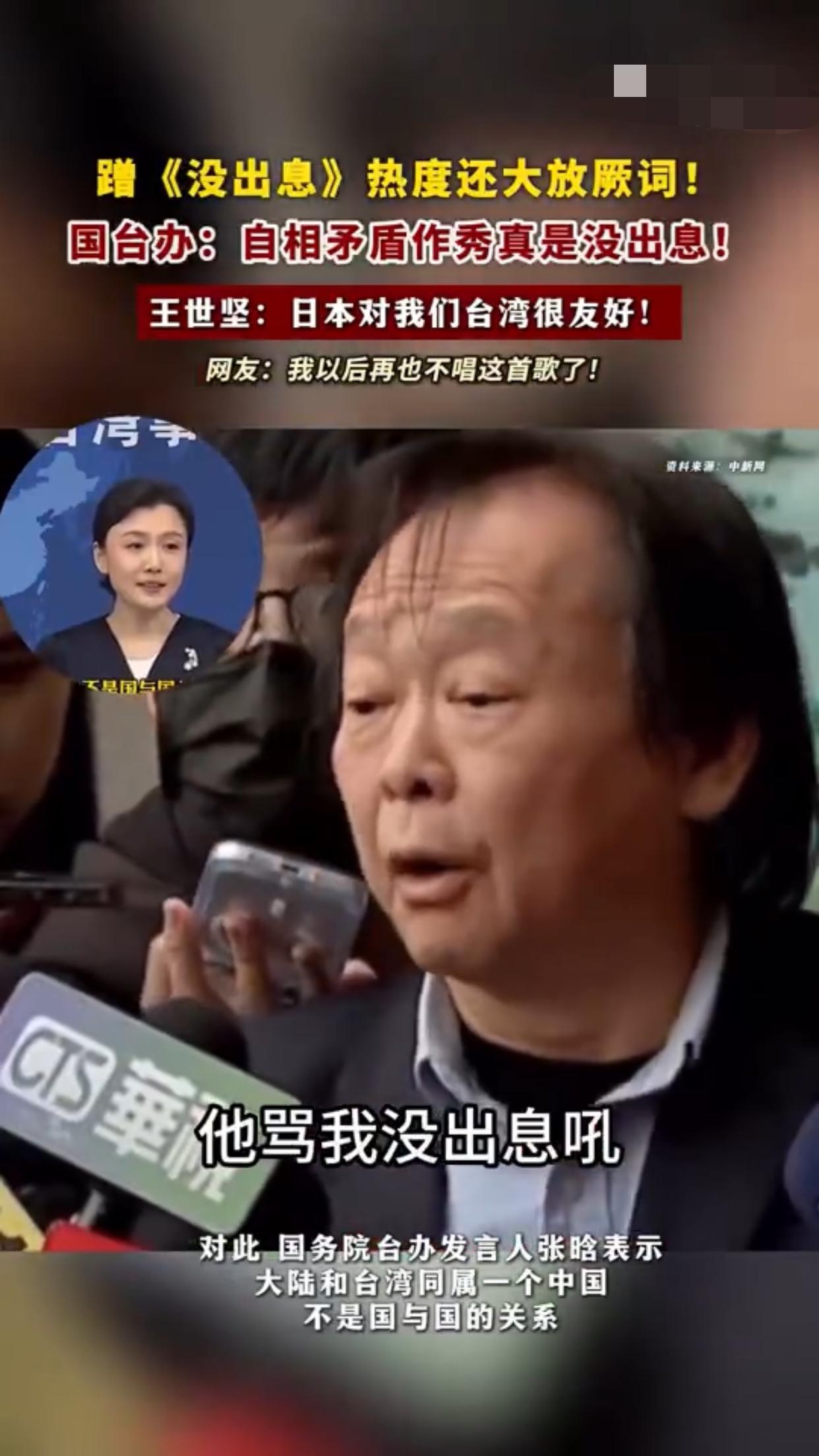 台湾王世坚表示，大陆骂他“没出息”，他觉得真的是莫名其妙，有点不礼貌了，日本对台