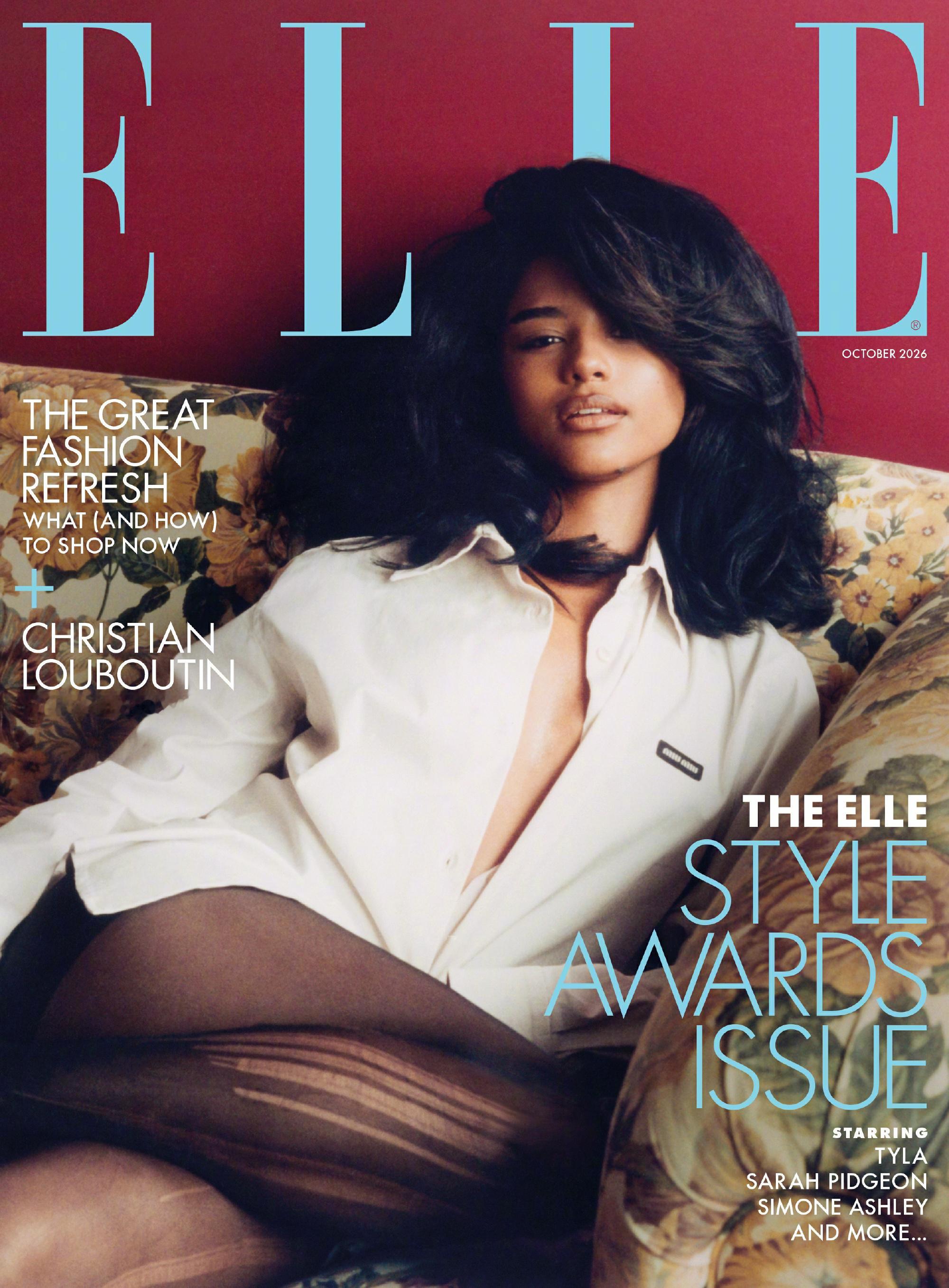 ELLE UK 英国版十月刊封面，Tyla “泰拉”穿着Miu Miu亮相银十。
